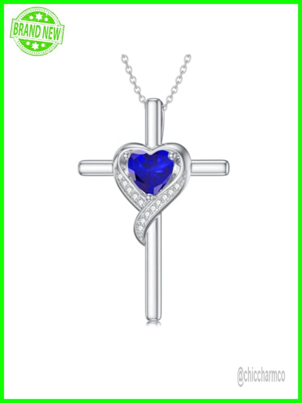 925 Sterling Silver Heart Cross Birthstone Necklace 18 in Gift for Her